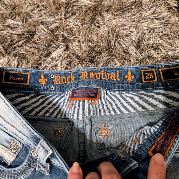 SOLD Rock Revival Raven Light Wash Distressed Bootcut Jeans Size 28 NEW Low Rise - Picture 7 of 16
